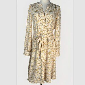 NWT (M) BANANA REPUBLIC Mustard w/ White Circles Midi Long Sleeve Shirt Dress